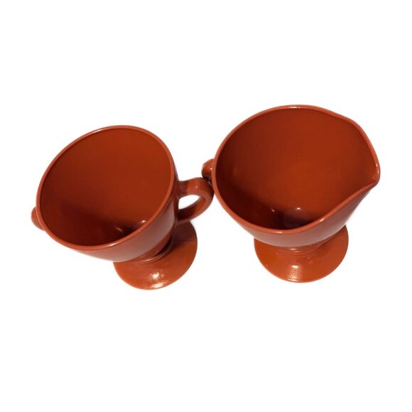 Vintage Burnt Orange Set of 2 Sugar and Cream Dish Cups Milk Glass Retro - Picture 3 of 6